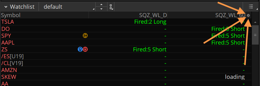 Squeeze Watchlist Column