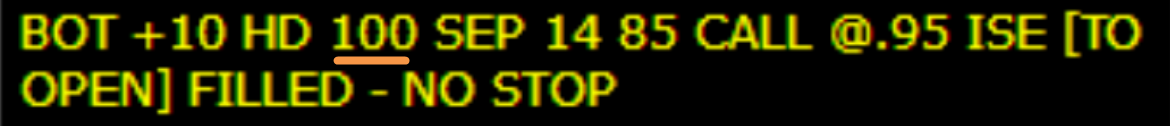 Options size equals to 100
