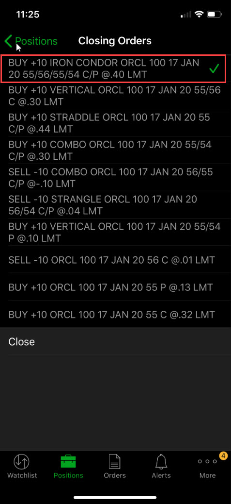 Closing orders