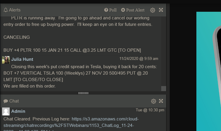 Alerts from the Alerts window