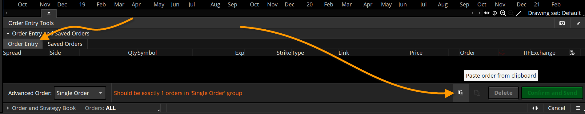 paste order from the clipboard
