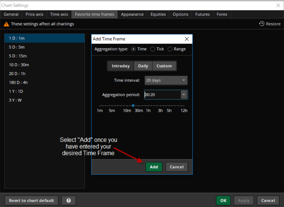 Select "add" to enter time frame